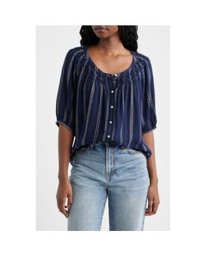 Rails Rix Embroidered Stripe Linen Blend Top - Blue