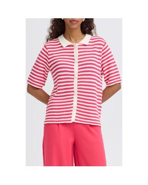 Ichi Button Front Knit Shirt - Red