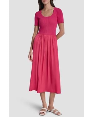 DKNY Mixed Media Short Sleeve Dress - Pink