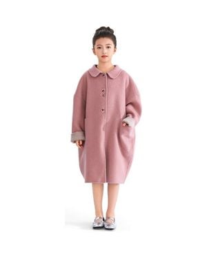 Tulle Wool Coat With Peter Pan Collar - Pink
