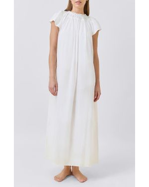 Papinelle Shirred Neck Cotton Maxi Nightie Nightgown - White