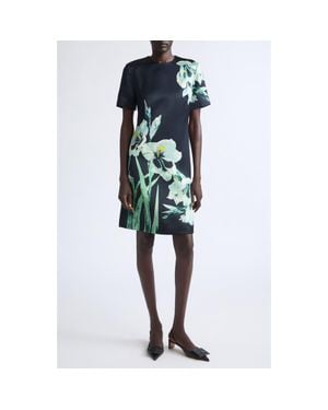 Erdem Floral Print Duchesse Satin A-Line Dress - Blue