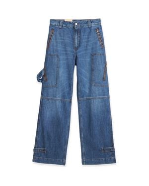 Fortela Juniaj Cargo Custom Wash Denim Pants - Blue