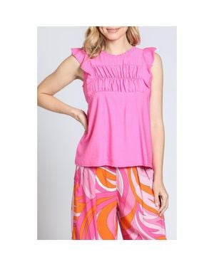 Apny Smocked Flutter Sleeve Top - Pink