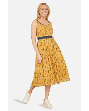 Yumi' Cinched Waist Skater Dress - Yellow