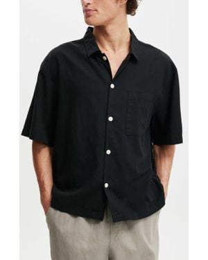 Cotton On Eli Linen Blend Short Sleeve Shirt - Black