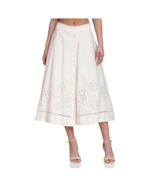 Avec Les Filles Cotton Eyelet A-Line Midi Skirt - White