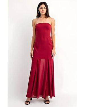 Modenaire Strapless Evening Gown With Sheer Panel Skirt And Fitted Bodice - Red