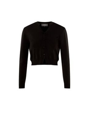 Birch Cropped Open Knit Button Front Cardigan - Black