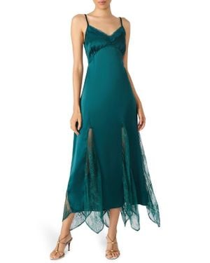 Steve Madden Delia Lace Trim Handkerchief Hem Satin Slipdress - Green