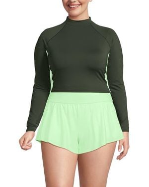 Lands' End Plus Size Long Sleeve Cropped Upf 50 Rash Guard - Green