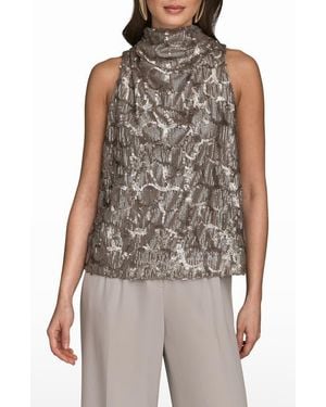 Donna Karan Sequin Turtleneck Sleeveless Top - Brown