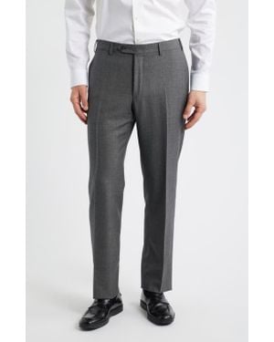 Canali Siena Regular Fit Flat Front Super 130S Wool Dress Pants - Gray