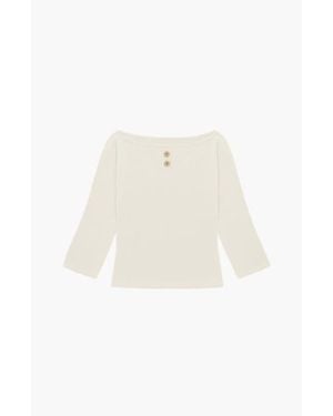 Oddli 3/4 Sleeve Boat Neck Top - White