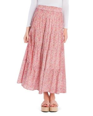Billy T Wild Floral Tiered Cotton Blend Maxi Skirt - Pink