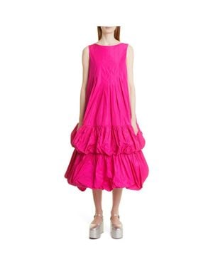 Molly Goddard Bubble Hem Pleated Taffeta Midi Dress - Pink