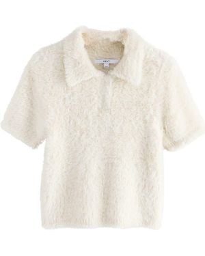 Next Fluffy Faux Fur Collared Shirt - Natural