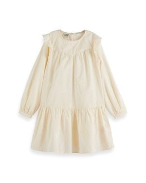 Scotch & Soda Kids' Embroidered Star Long Sleeve Cotton Tiered Dress - Natural