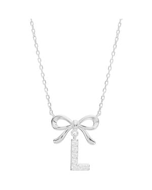 ATHRA LUXE Cubic Zirconia Bow Initial Pendant Necklace - Metallic