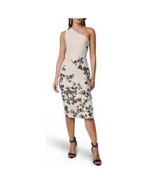 Donna Karan One Shoulder Floral Print Dress - Natural