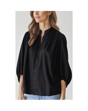 ocean + main Cotton Poplin Peasant Top - Black