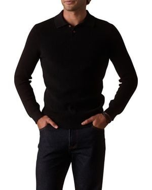 The Normal Brand Robles Long Sleeve Waffle Cotton Polo Sweater - Black
