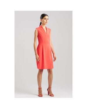 Natori Solid Knit Crepe Raised Collar Dress - Red