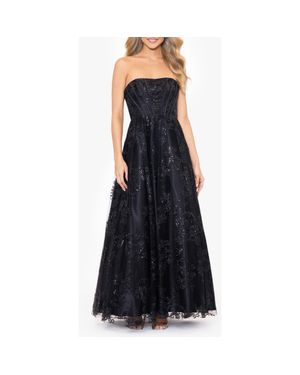 Blondie Nites Glitter Mesh Corset Strapless A-Line Gown - Black