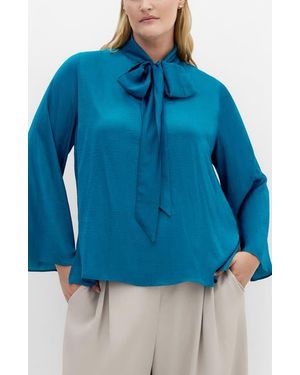 City Chic Mahalia Tie Neck Satin Top - Blue