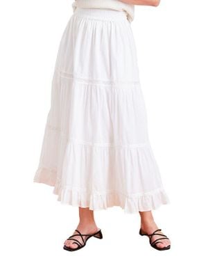 Paneros Clothing Colette Lace Inset Tiered Midi Skirt - White