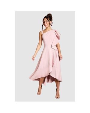 Coast One Shoulder Crepe Ruffle Midi Dress - Pink