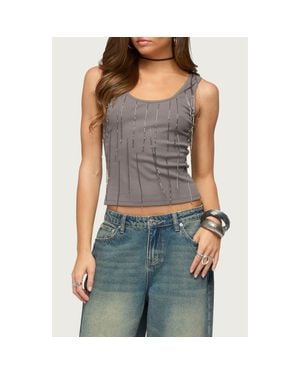 Edikted Beaded Fringe Tank - Gray