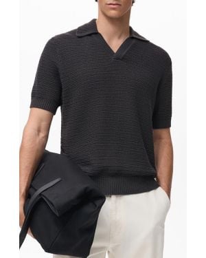 Mango Cotton Blend Polo Sweater - Black