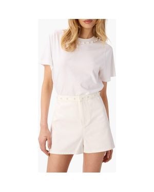 Cami NYC Mattea Faux Pearl Trim Pima Cotton T-Shirt - White