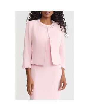 Kasper Imitation Pearl & Crystal Detail Open Jacket - Pink