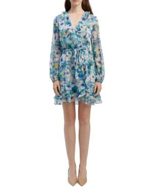 sachin and babi light blue dress Calvin Klein Women's Long Sleeved V Neck Chiffon Faux Wrap Dress, Khaki  Multi, 10 at Amazon Women's Clothing store