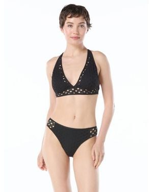 Carmen Marc Valvo Crochet Halter Bikini Top - Black