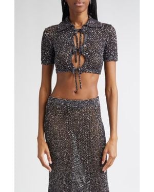 Area Sequin Crochet Crop Cardigan - Black