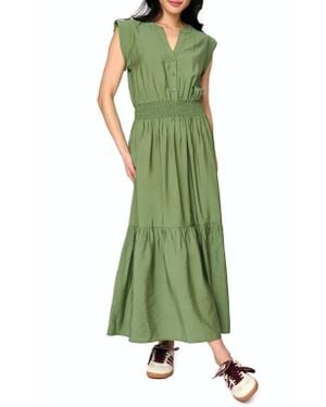 Gibsonlook Bohemian Smock Waist Maxi Dress - Green