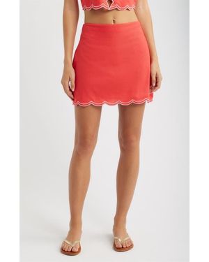DELUC Muro Scalloped Hem Linen Blend Skirt - Red