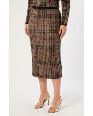 Marina Rinaldi Fiamma Plaid Mohair Blend Knitted Skirt - Multicolor