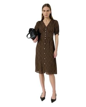Gerard Darel Rohya V-Neck Polka Dot Midi Dress - Brown