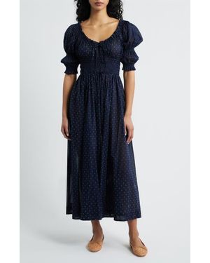 dahlia embroidered maxi dress blue EMBROIDERED FLOWER MAXI DRESS