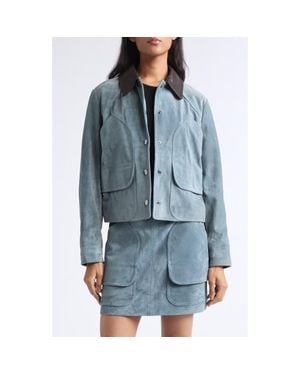 Veronica Beard Walters Cropped Suede Barn Jacket - Blue