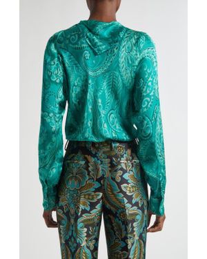 Etro Tapered Long Sleeve Silk Top - Green