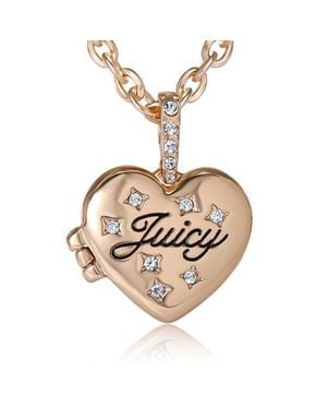 Juicy Couture Tone Crystal Heart Locket Pendant Necklace - Metallic