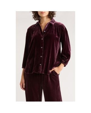 Marine Layer Bella Oversize Velvet Button-Up Shirt - Purple
