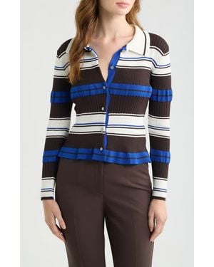 DELUC Patti Stripe Polo Cardigan - Blue