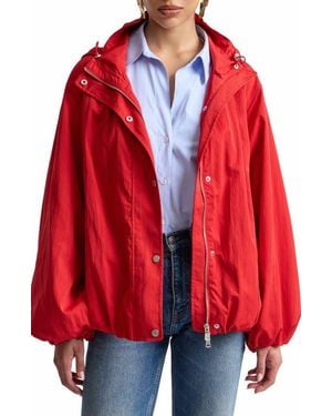 Avec Les Filles Balloon Hem Hooded Windbreaker Jacket - Red