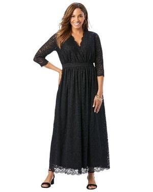 Jessica London Stretch Lace Maxi Dress - Black